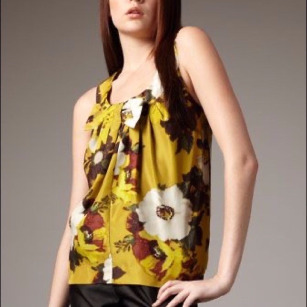 Kate Spade | Bette Silk Floral Top Womens XS Extra Small Yellow Bow Sleeve